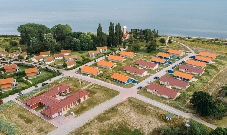 Die Strandhäuser am Leuchtturm von oben