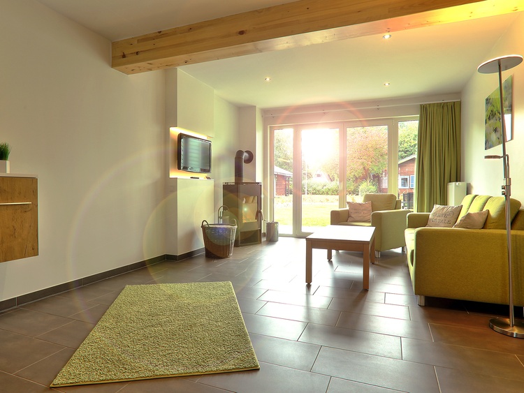 Wohnraum mit Kamin im Premiumhaus