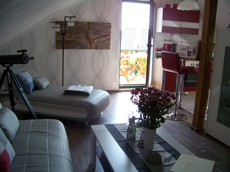 Wohnraum mit Blick zum angrenzenden Balkon Wohnraum mit Blick zum angrenzenden Balkon